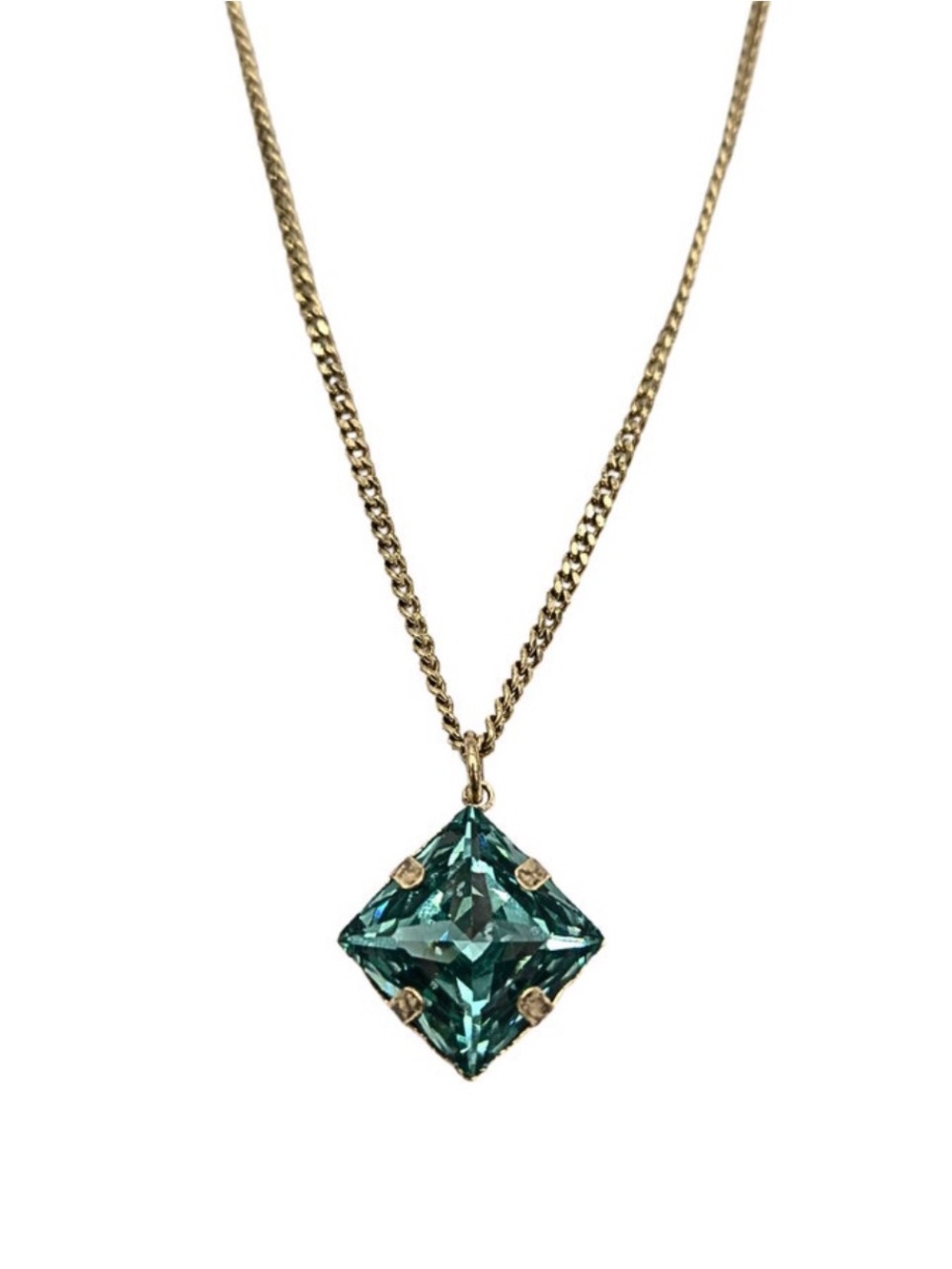 Sienna Gold Chain Necklace with Aqua Champagne Square Crystal Pendant